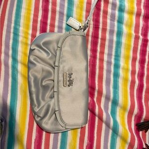 Vintage Coach Silver Satin Wristlet Clutch